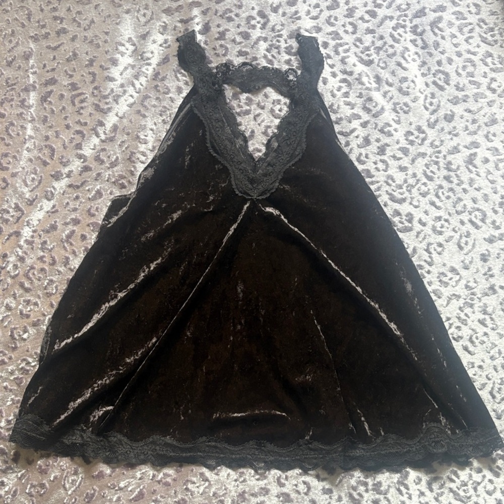 POL Black Velvet Lace Trim A-line Tank Top